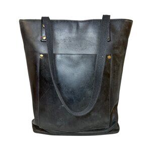 S-ZONE Black Vintage Style Distressed Leather Tote Shoulder Bag